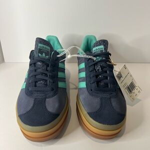 Adidas Woman Gazelle Bold W Navy Athletic Shoe with Teal Accents